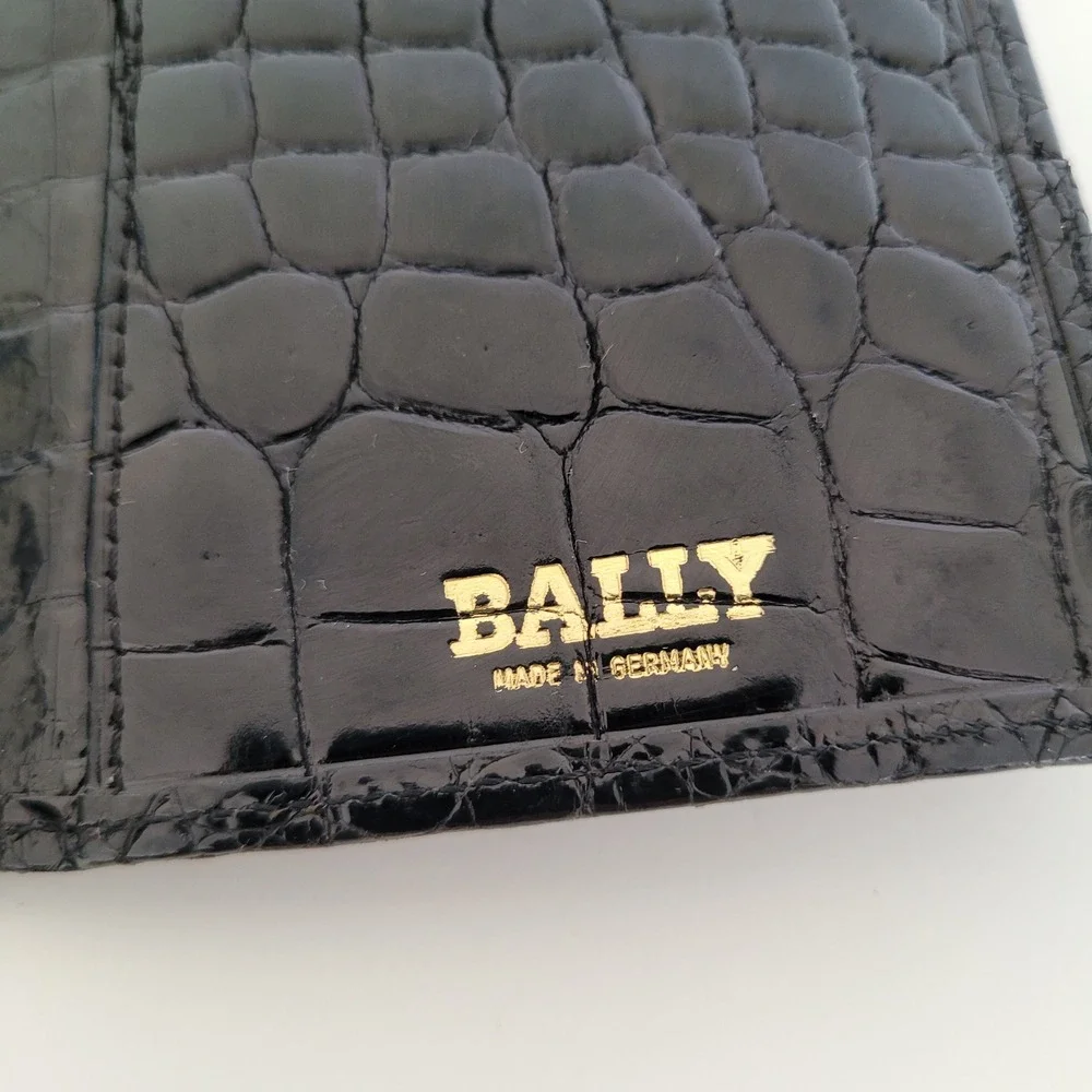 Bally Mens Black Croc Embossed Leather Long Bifold Wallet Made in Germany